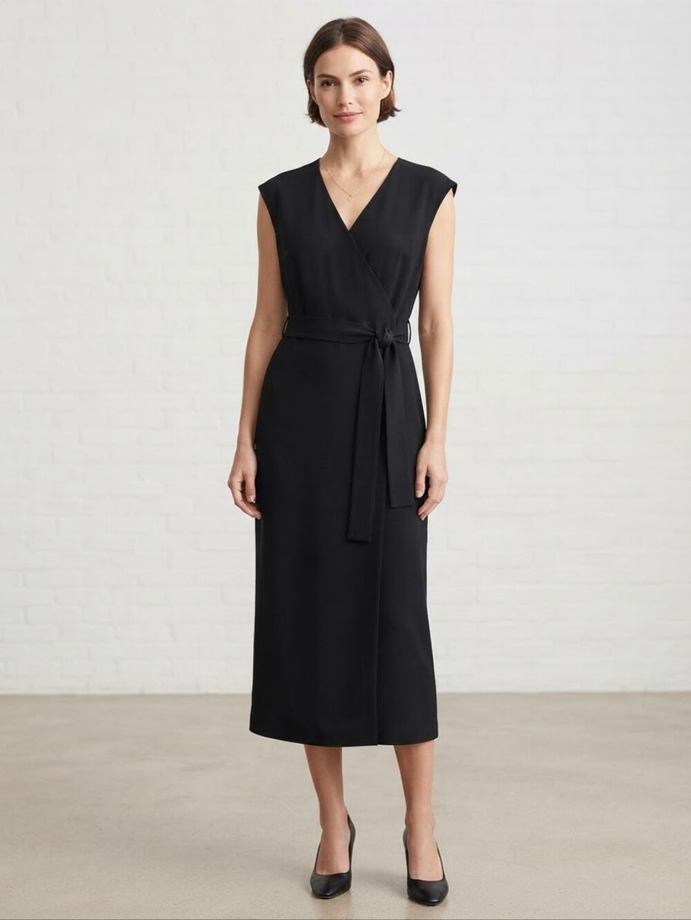 Everlane Blue Navy Sleeveless Wrap Midi Dress with Waist Tie